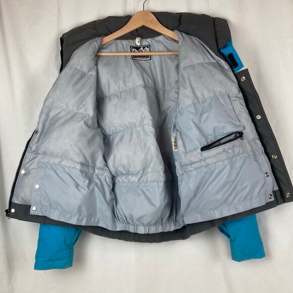 VTG Powderhorn Goose Down Jacket Mens M Blue Gray Colorblock Mountains Snow USA - Picture 8 of 16